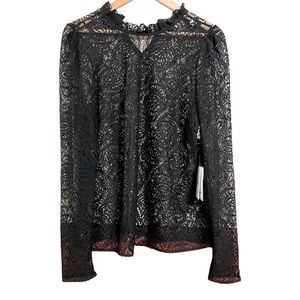 LINI Black Lace Blouse L